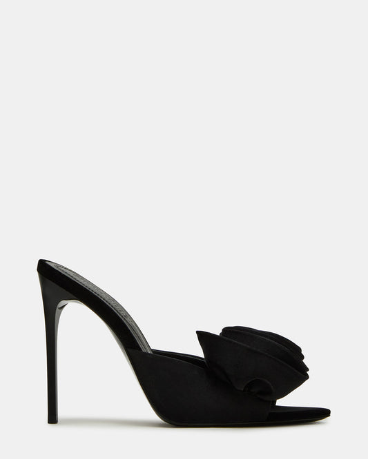 AFFINITY Black Satin Pointed-Toe Stiletto Mule Women's Heel