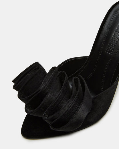 AFFINITY Black Satin Pointed-Toe Stiletto Mule Women's Heel