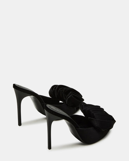 AFFINITY Black Satin Pointed-Toe Stiletto Mule Women's Heel