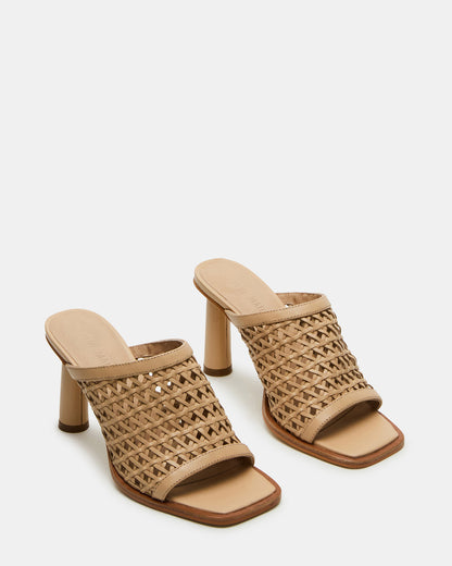 FRESCA Natural Woven Square-Toe Mule Women's Heel