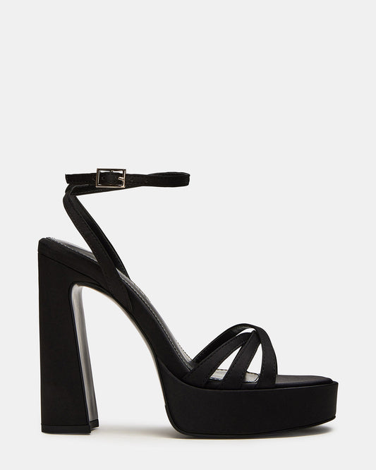 FLEET Black Strappy Platform Block Heel | Women's Heels