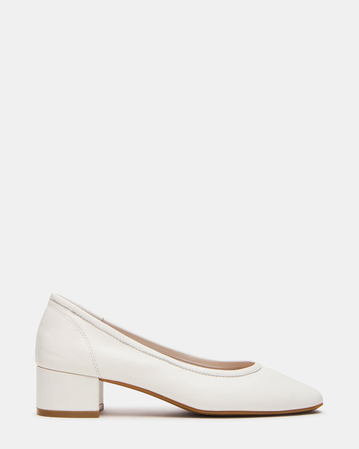 MOLLIE White Leather Ballet Women's Block Heels