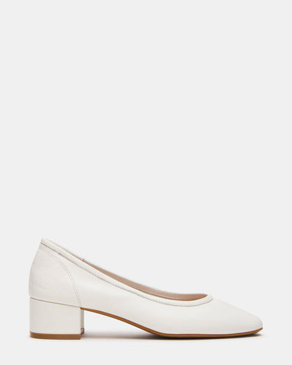 MOLLIE White Leather Ballet Women's Block Heels