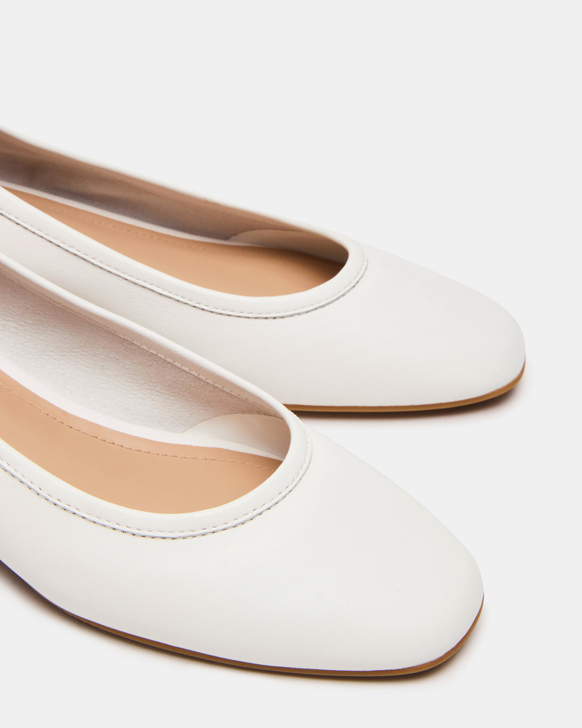 MOLLIE White Leather Ballet Women's Block Heels