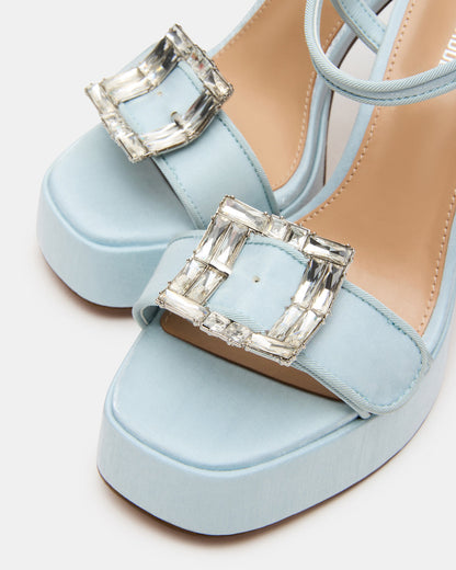 LIANDRA Buckle Blue Satin Women's Platform Square-Toe Strappy Heel