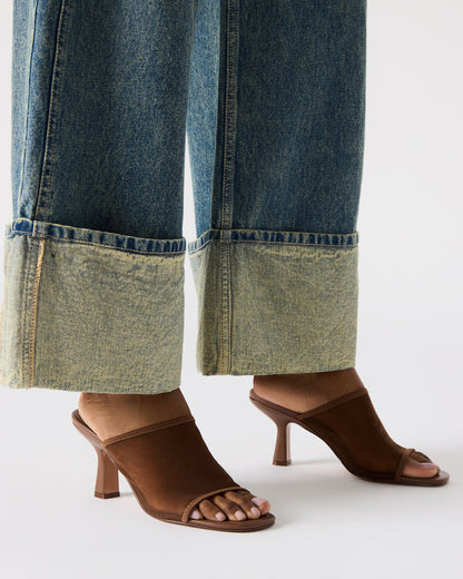 GLEAM Brown Women's Square-Toe Mule Heel