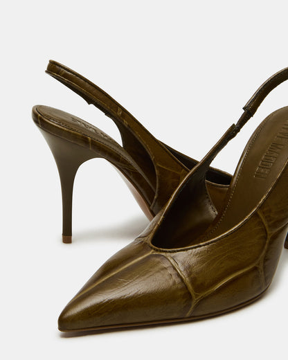 ANDROMEDA Green Crocodile Slingback Pointed-Toe Stiletto Pump Women's Heel