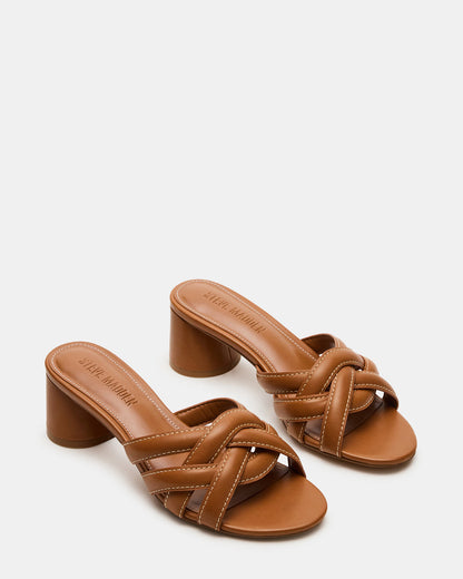 MARANO Tan Leather Women's Mule Block Heel