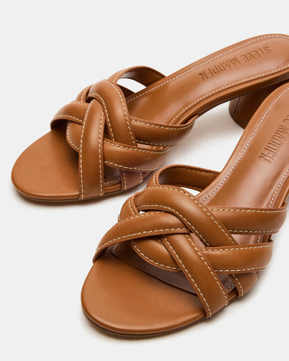 MARANO Tan Leather Women's Mule Block Heel
