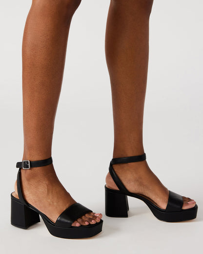 MERCERR Black Leather Women's Platform Block Heel