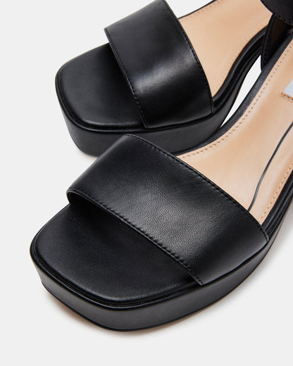 MERCERR Black Leather Women's Platform Block Heel