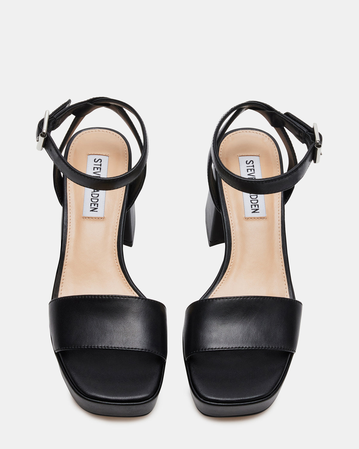 MERCERR Black Leather Women's Platform Block Heel