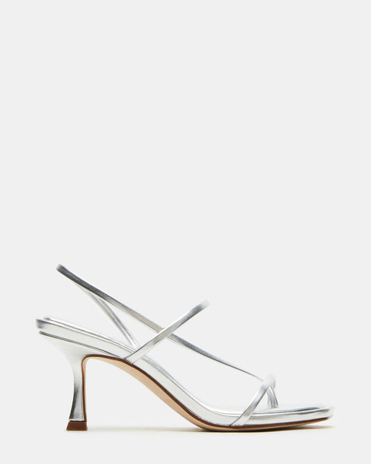 LOCKE Silver Women's Dainty Strappy Square Toe Heel