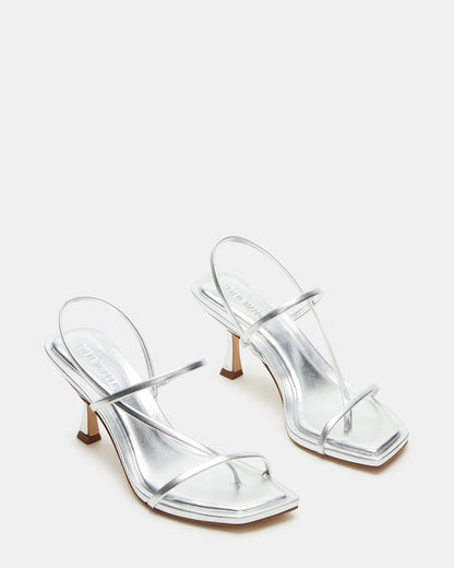 LOCKE Silver Women's Dainty Strappy Square Toe Heel