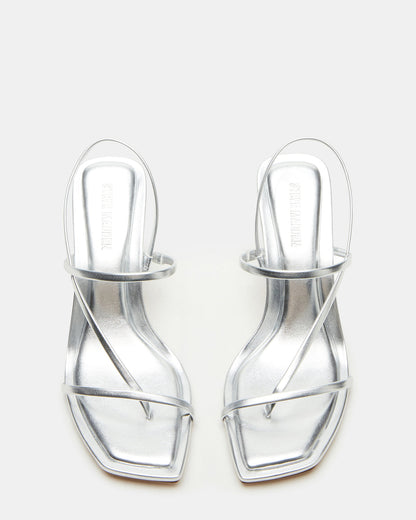 LOCKE Silver Women's Dainty Strappy Square Toe Heel