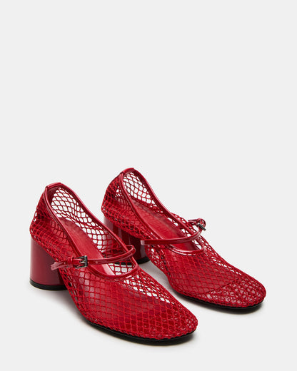 RAYNOR Red Women's Mary Jane Mesh Block Heel