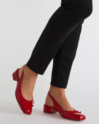 LOVED Red Crinkle Patent Square-Toe Slingback Ballet Women's Heel