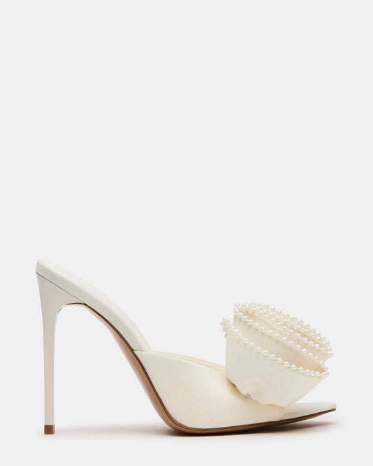 AFFINITY Pearl Ivory Satin Pointed-Toe Stiletto Mule Women's Heel