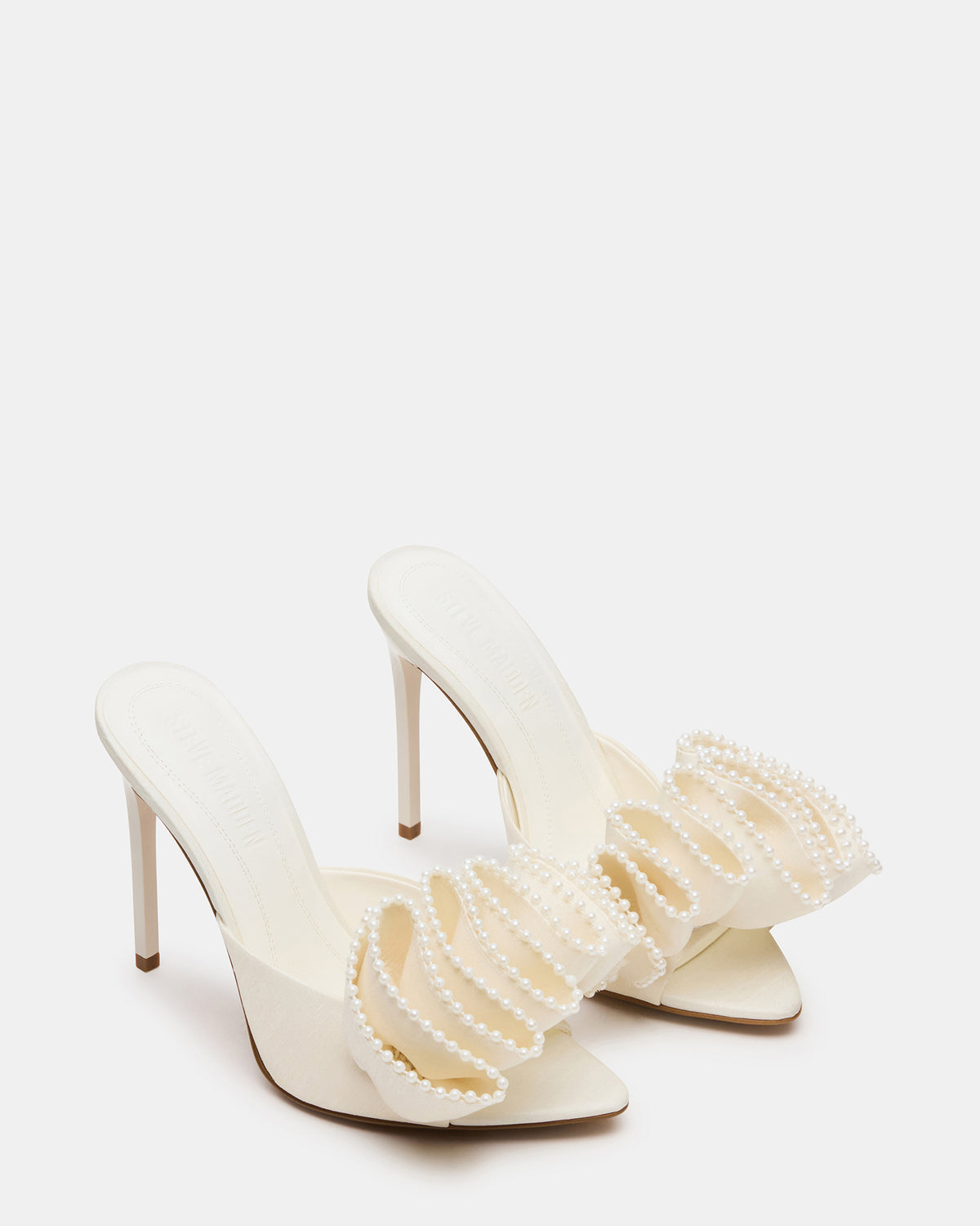 AFFINITY Pearl Ivory Satin Pointed-Toe Stiletto Mule Women's Heel