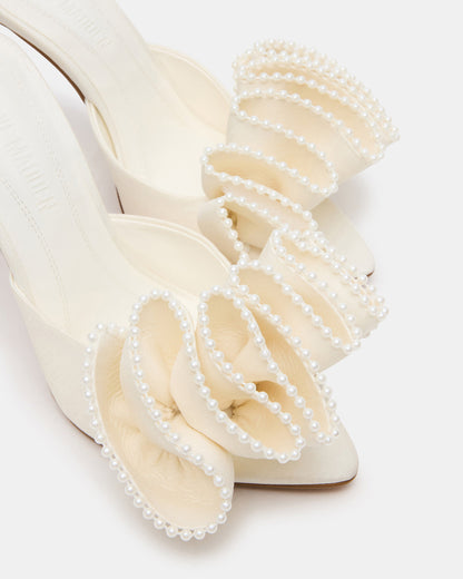 AFFINITY Pearl Ivory Satin Pointed-Toe Stiletto Mule Women's Heel