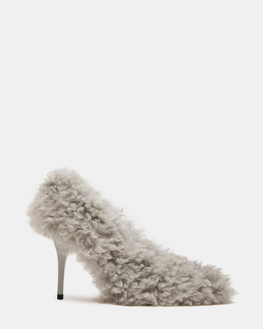 ACHILLES Light Blue Pointed-Toe Faux Fur Stiletto Women's Heel