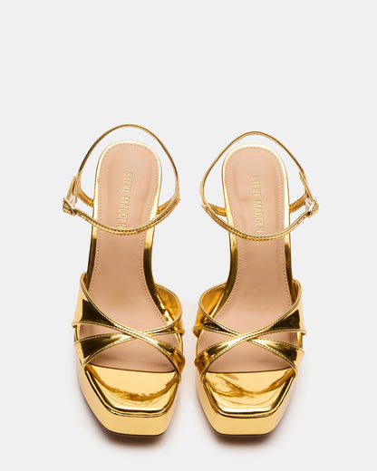 SCARLET Gold Square-Toe Strappy Platform Women's Heel