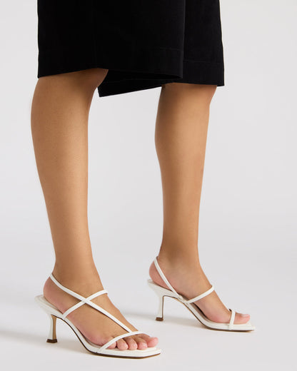 LOCKE White Women's Dainty Strappy Square Toe Heel
