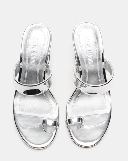 RENIE Silver Women's Open Toe Mule Heel