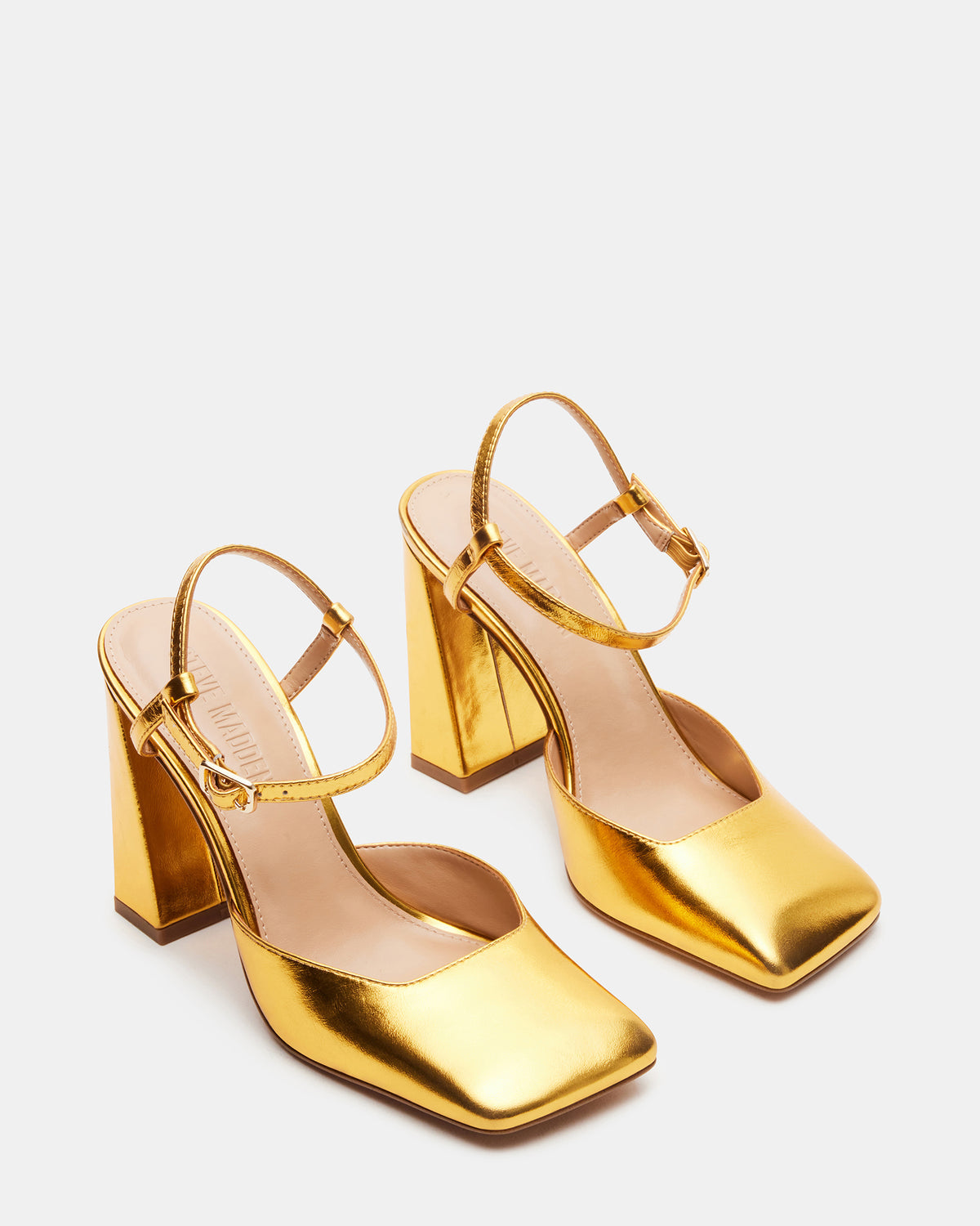 MOSAIC Gold Leather Square Toe Heel | Women's Heels