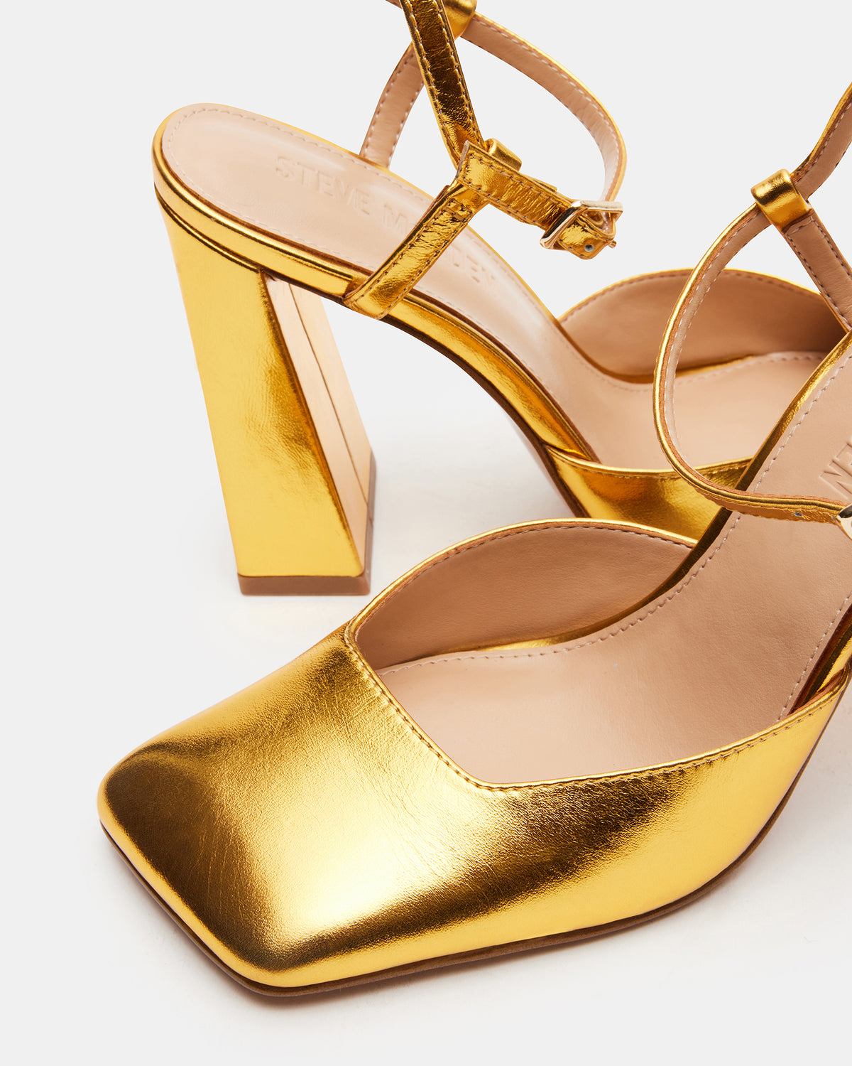 MOSAIC Gold Leather Square Toe Heel | Women's Heels