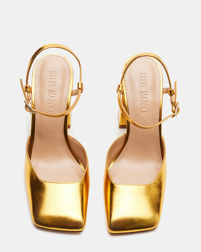 MOSAIC Gold Leather Square Toe Heel | Women's Heels