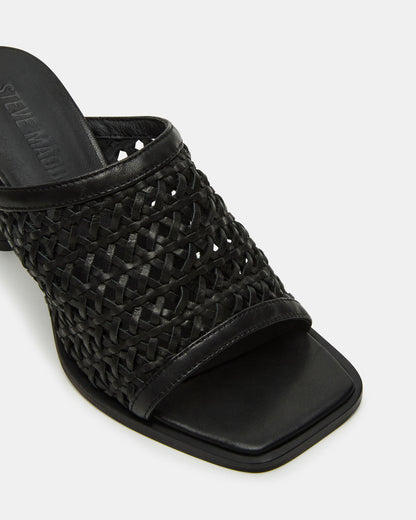 FRESCA Black Woven Square-Toe Mule Women's Heel