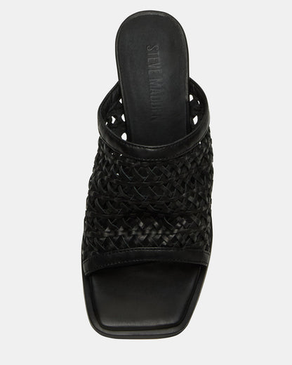 FRESCA Black Woven Square-Toe Mule Women's Heel