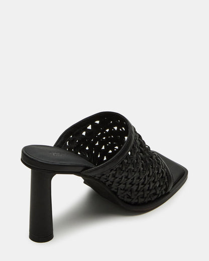 FRESCA Black Woven Square-Toe Mule Women's Heel