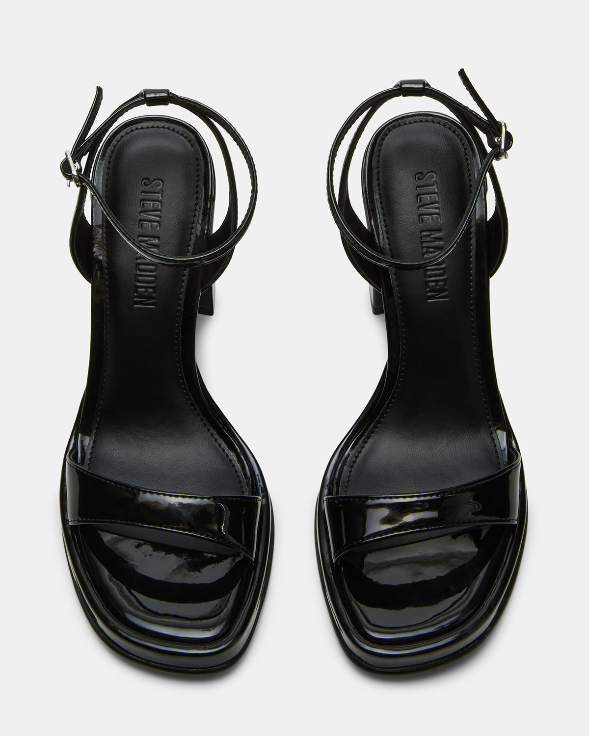 SULLIVAN Black Patent Square-Toe Strappy Heel | Women's Heels