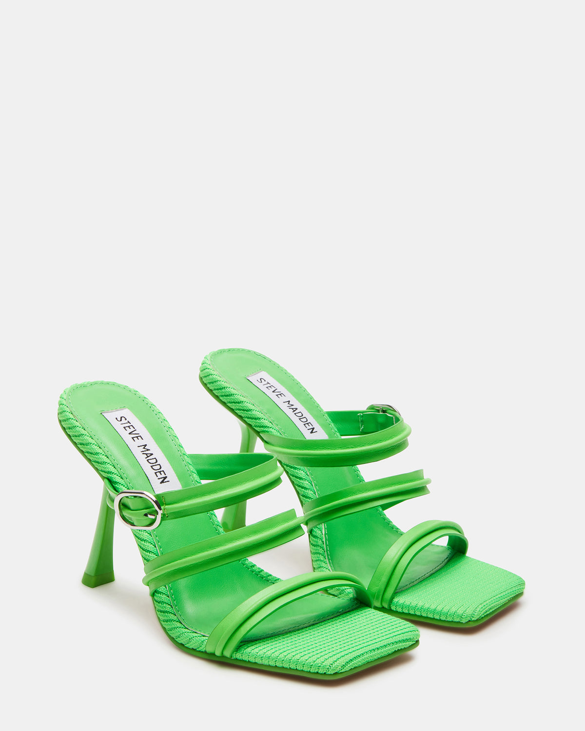 TRIN Green Strappy Square Toe Mule | Women's Heels
