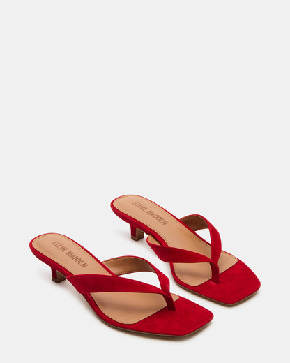 TRACIE Red Suede Thong Strap Women's Kitten Heel