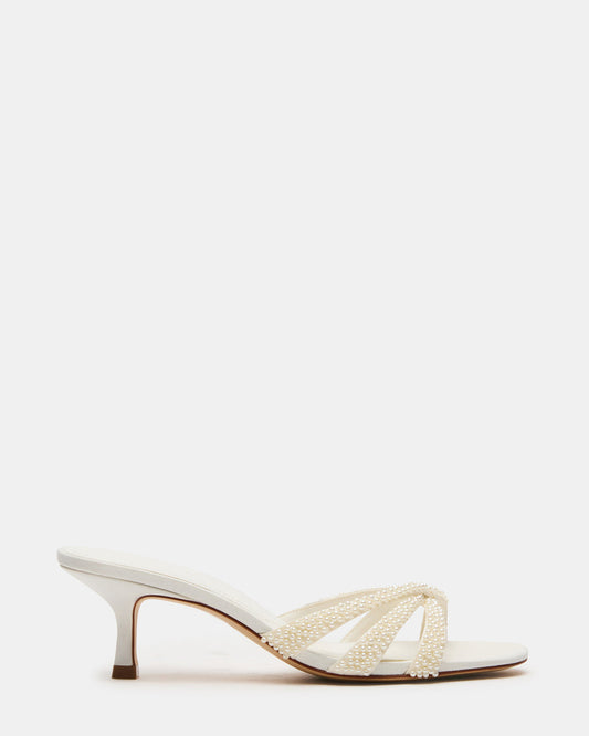 CARY Pearl Ivory Square-Toe Strappy Mule Women's Heel