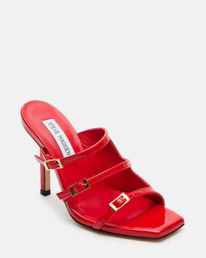 OPULENT Red Leather Square Toe Mule Heel | Women's Heels