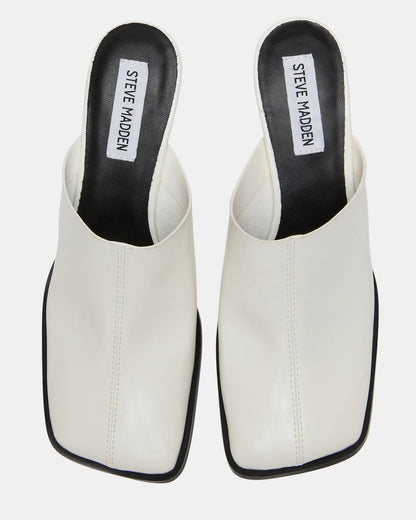 DEMPSEY White Leather Square-Toe Mule Women's Heel