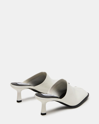 DEMPSEY White Leather Square-Toe Mule Women's Heel