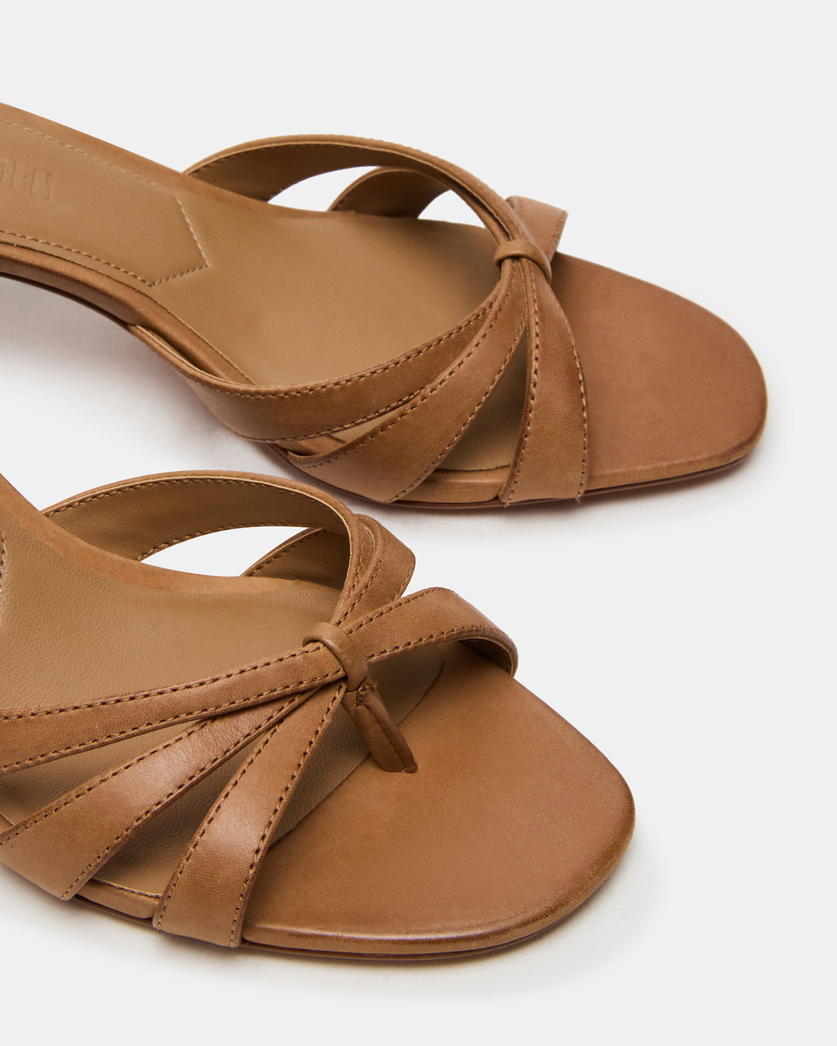 CARY Camel Leather Square-Toe Strappy Mule Women's Heel