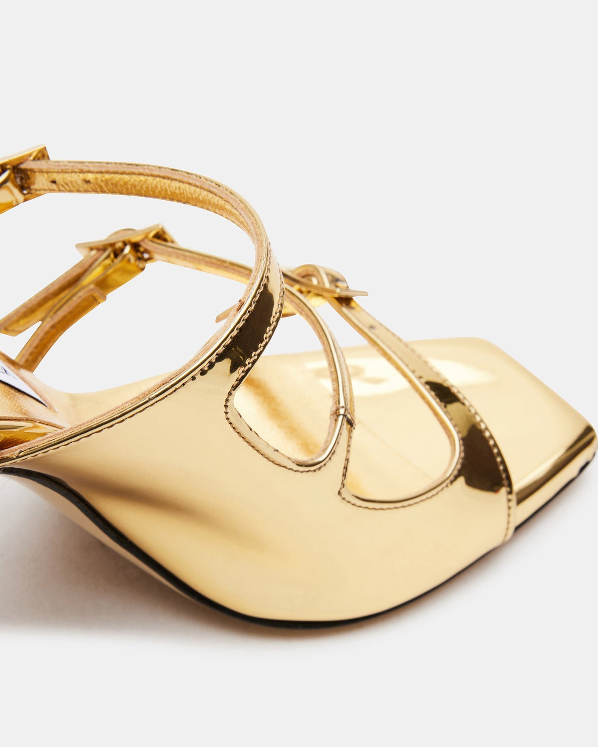 OPULENT Gold Leather Square Toe Mule Heel | Women's Heels