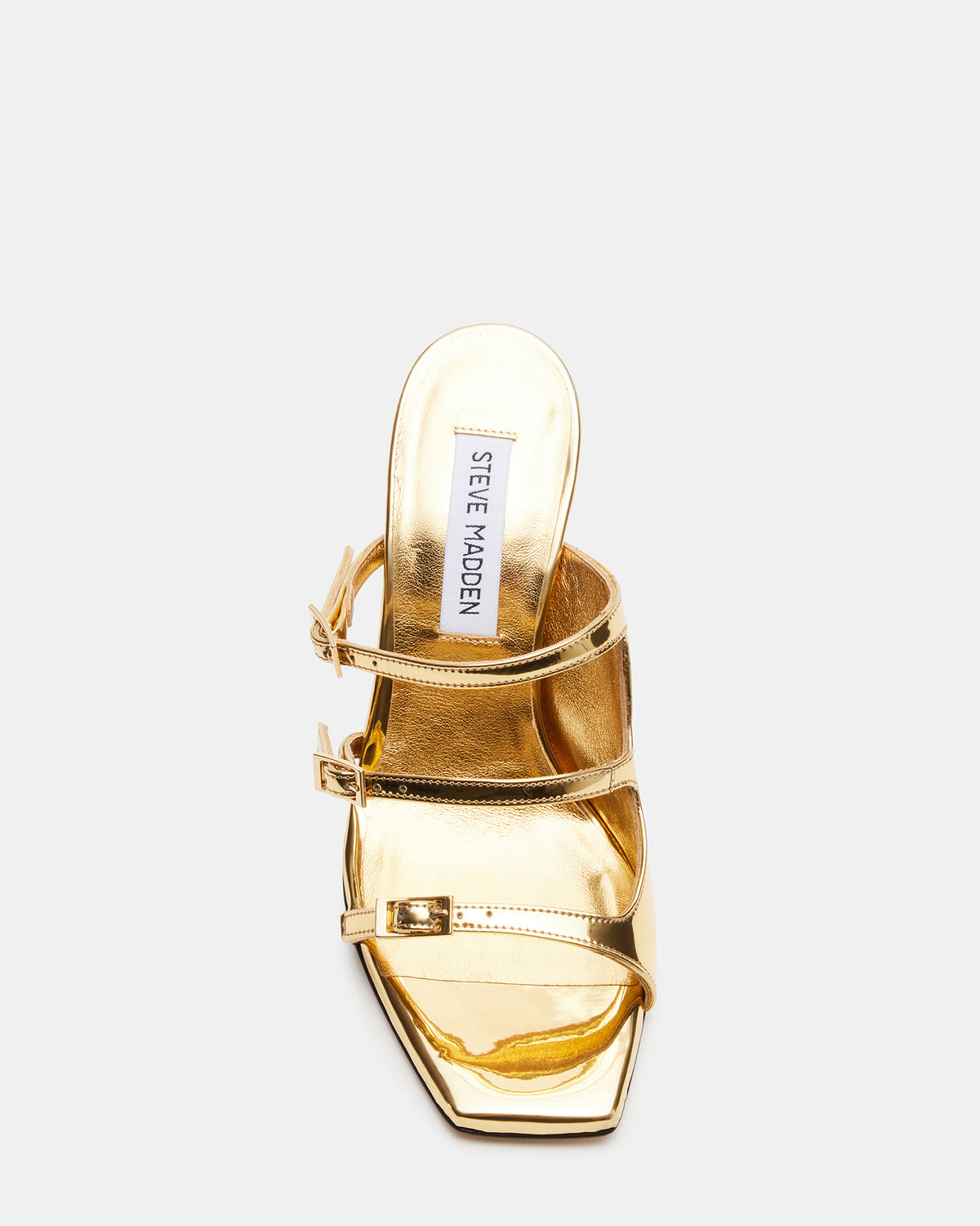 OPULENT Gold Leather Square Toe Mule Heel | Women's Heels