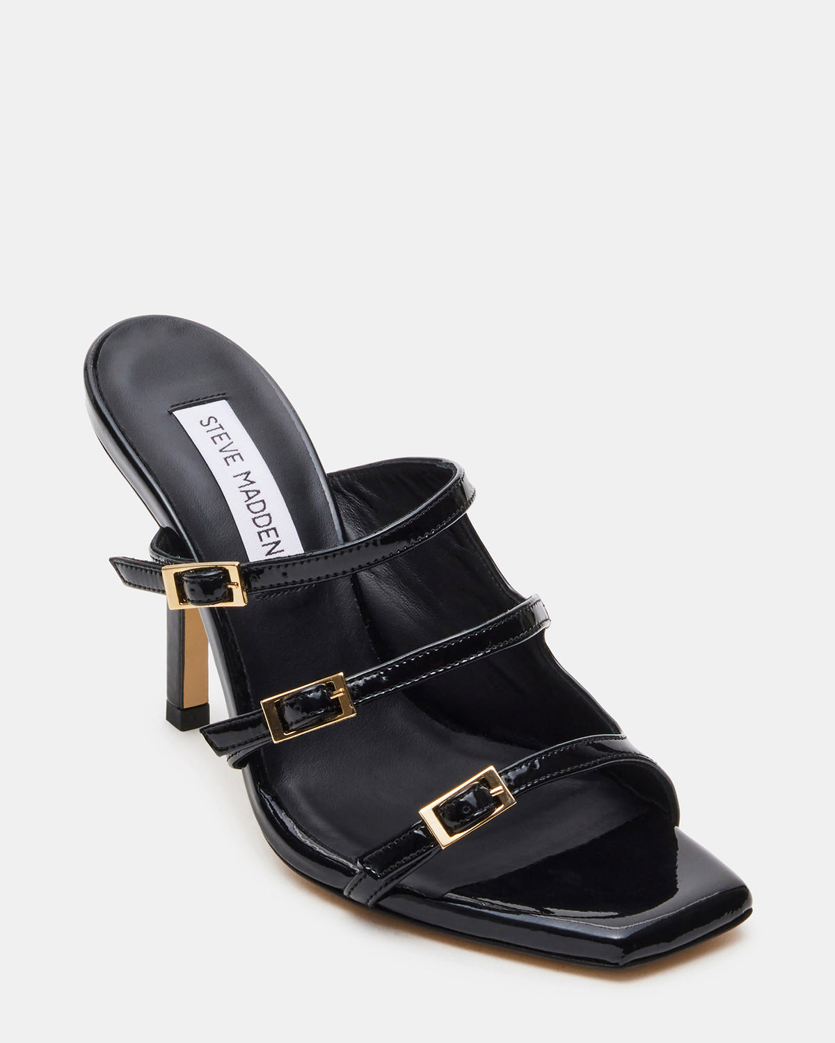 OPULENT Black Leather Square Toe Mule Heel | Women's Heels
