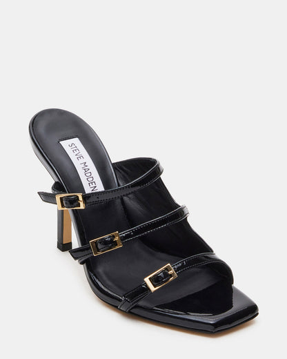 OPULENT Black Leather Square Toe Mule Heel | Women's Heels