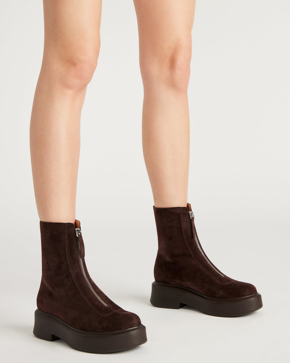 JONES Chocolate Brown Suede Zipper Lug Women's Ankle Boot
