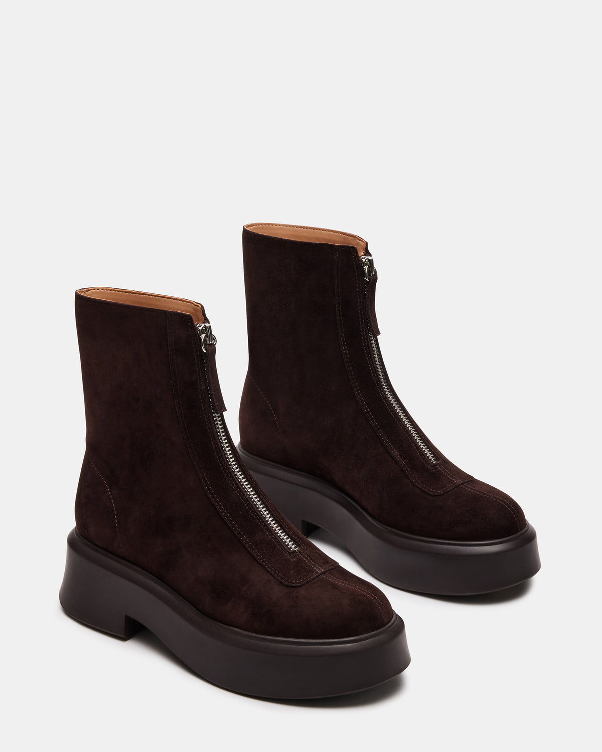 JONES Chocolate Brown Suede Zipper Lug Women's Ankle Boot