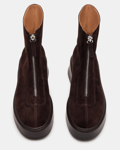 JONES Chocolate Brown Suede Zipper Lug Women's Ankle Boot