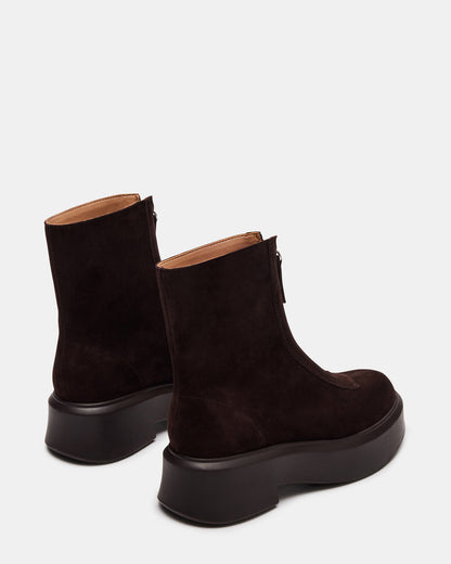 JONES Chocolate Brown Suede Zipper Lug Women's Ankle Boot